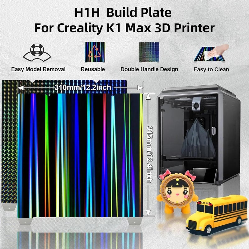 IdeaFormer-3D Smooth H1H Build Plate for Creality K1 Max, Ender 3 V3 Plus Double Sided Rainbow Streak+Phantom H1H Spring Steel Bed Plate Flexible K1 Max Sheet 315x310 mm No Magnetic Plate - Image 4